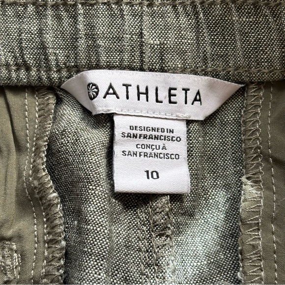 Athleta Voyager 100% Linen Olive Green Cropped Pants size 10 - Picture 8 of 13
